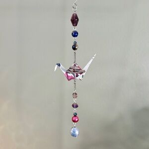 Origami Ornament #2411 - Small Crane with Repurposed Beads